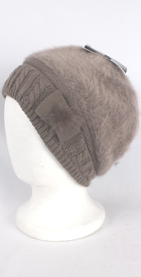 Headstart angora beanie thermal lined w knitted band and bow mocha Style:HS/4398 image 0